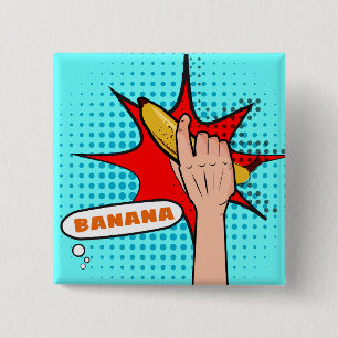 Chapa Cuadrada Plátano de arte pop retro estilo cómic