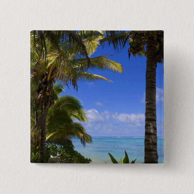 Chapa Cuadrada Playa bordeada de palmeras Islas Cook 2 (Anverso)
