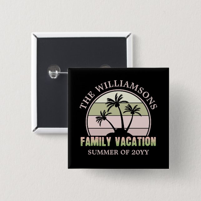 Chapa Cuadrada Playa tropical de vacaciones para familias persona (Anverso y reverso)