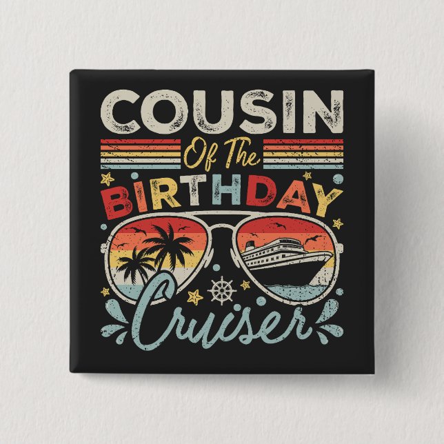 Chapa Cuadrada Plaza de vacaciones de crucero primo de cumpleaños (Anverso)