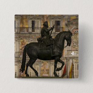 Chapa Cuadrada Plaza Mayor con estatua de Filipe III, Madrid,