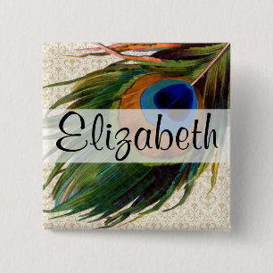 Chapa Cuadrada Pluma del pavo real del vintage