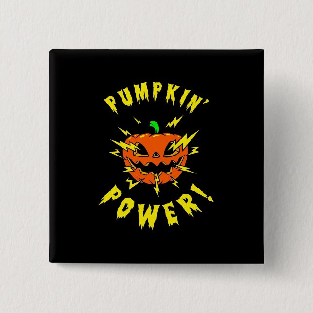 Chapa Cuadrada Poder de calabaza de Halloween (Anverso)