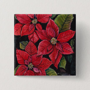 Chapa Cuadrada Poinsettia vibrante en acuarela