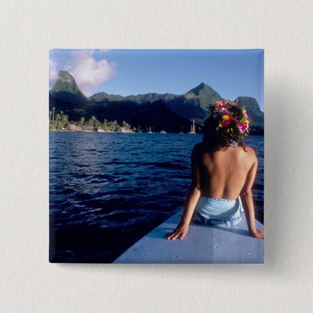 Chapa Cuadrada Polinesia Francesa, Morea. Mujer disfrutando de la (Anverso)