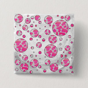 Chapa Cuadrada Polka Dot Cow rosa y blanco