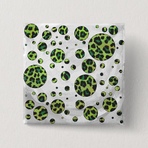 Chapa Cuadrada Polka Dot Leopardo Negro y Verde