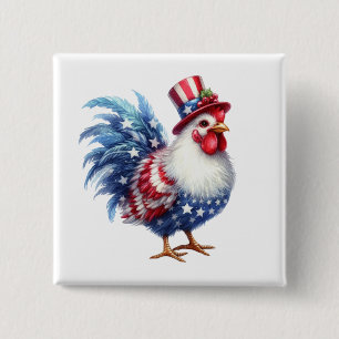 Chapa Cuadrada Pollito Patriótico con Bandera Americana
