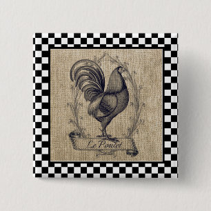 Chapa Cuadrada Pollo Francés Antiguo en Cuadros 