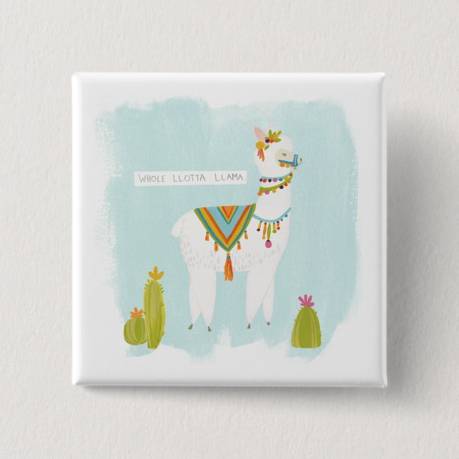 Chapa Cuadrada Pom Pom Llama Rama - Lotta Llama entera (Anverso)