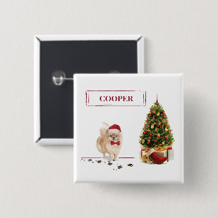 Chapa Cuadrada Pomeranian Funny Christmas Dog with Tree