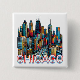 Chapa Cuadrada Pop art Comic Book Chicago, Illinois Skyline
