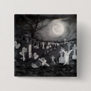Chapa Cuadrada Por la noche en el cementerio - Ángel con el diabl