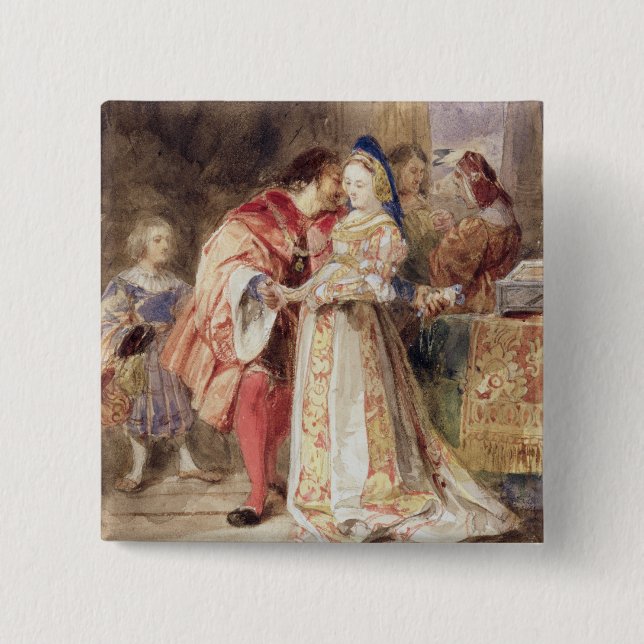 Chapa Cuadrada Portia y Bassanio, c.1826 (w/c, tinta marrón, (Anverso)
