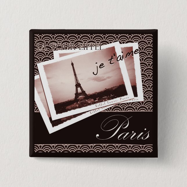 Chapa Cuadrada Postales de París (Anverso)