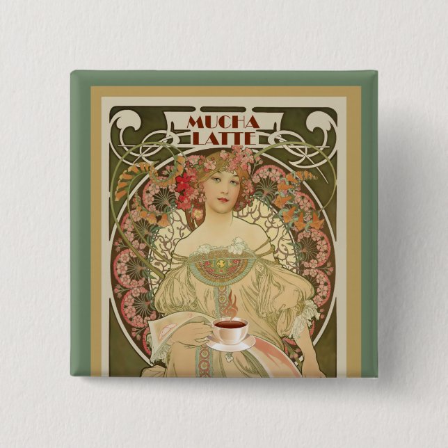 Chapa Cuadrada Poster de café de época (Anverso)