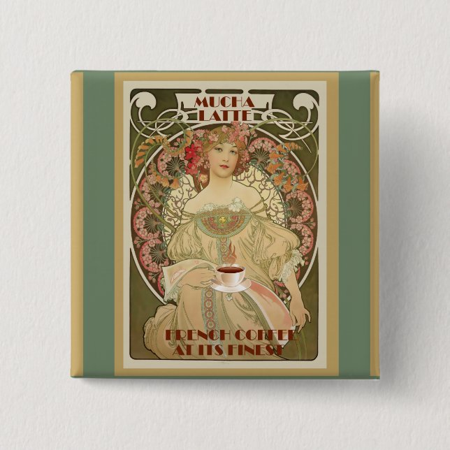 Chapa Cuadrada Poster de café de época (Anverso)