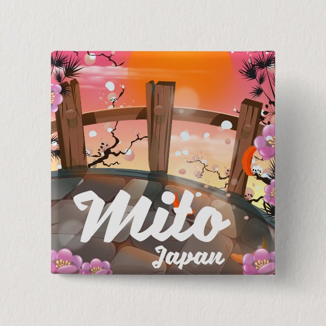 Chapa Cuadrada Póster de flor de Mito Japón. (Anverso)