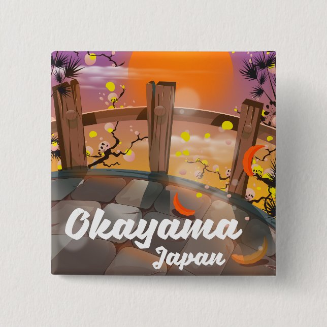 Chapa Cuadrada Poster de flores japonesas Okayama. (Anverso)