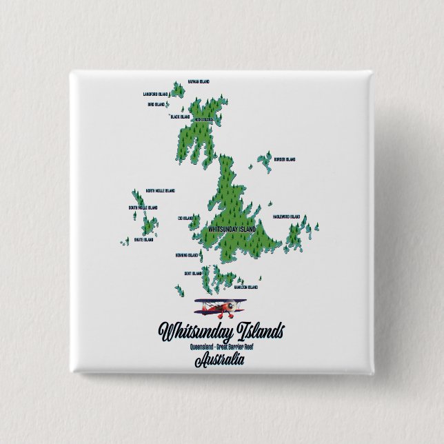 Chapa Cuadrada Poster de mapa de Islas Whitsunday Australia (Anverso)