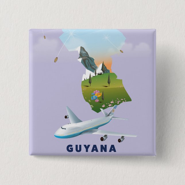 Chapa Cuadrada Póster de mapa ilustrado de Guyana (Anverso)