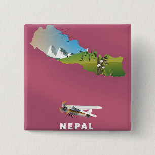 Chapa Cuadrada Póster de mapa ilustrado de Nepal