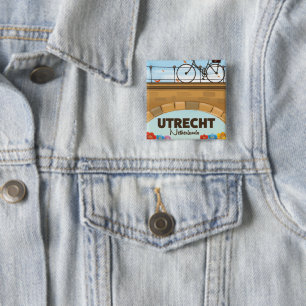 Chapa Cuadrada Poster de vacaciones de Utrecht, Países Bajos.