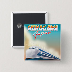Chapa Cuadrada Póster de viaje a Shinagawa Japón.