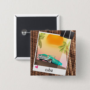 Chapa Cuadrada Póster de viaje con foto de coche vintage cubano.