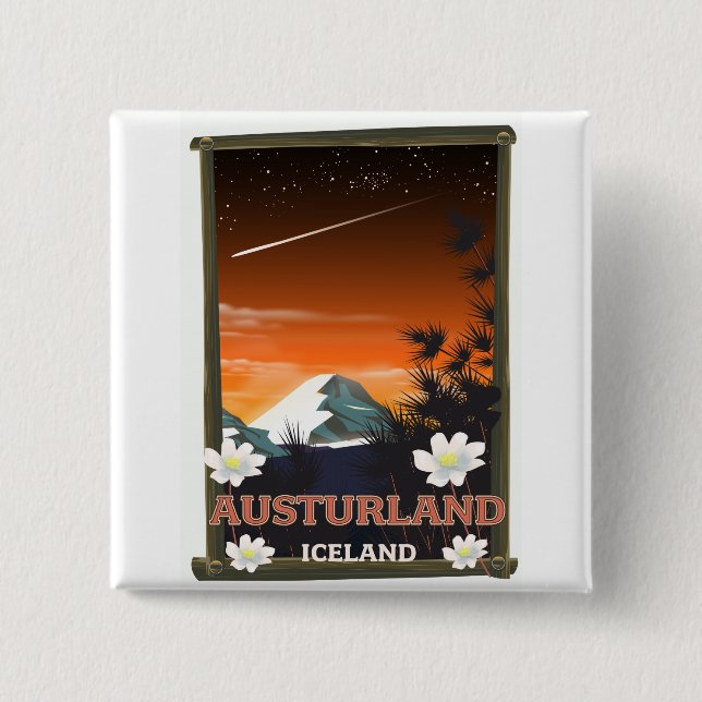 Chapa Cuadrada Póster de viaje de Austurland Islandia (Anverso)