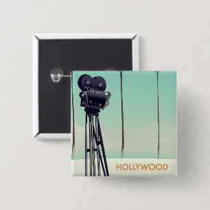 Chapa Cuadrada Póster de viaje de cámara vintage de Hollywood