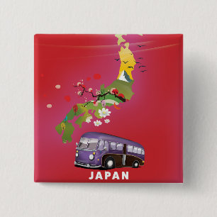 Chapa Cuadrada Póster de viaje de ilustración de Japón.