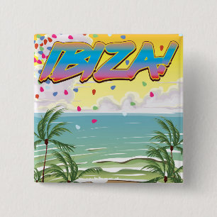 Chapa Cuadrada Póster de viaje de la playa de fiesta de Ibiza