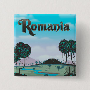 Chapa Cuadrada Póster de viaje de paisaje vintage de Rumania