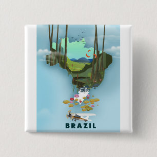 Chapa Cuadrada Póster de viaje ilustrado del mapa de Brasil
