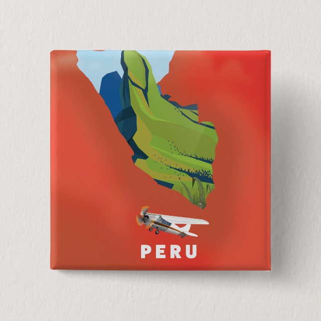 Chapa Cuadrada Póster de viaje ilustrado del mapa de Perú (Anverso)
