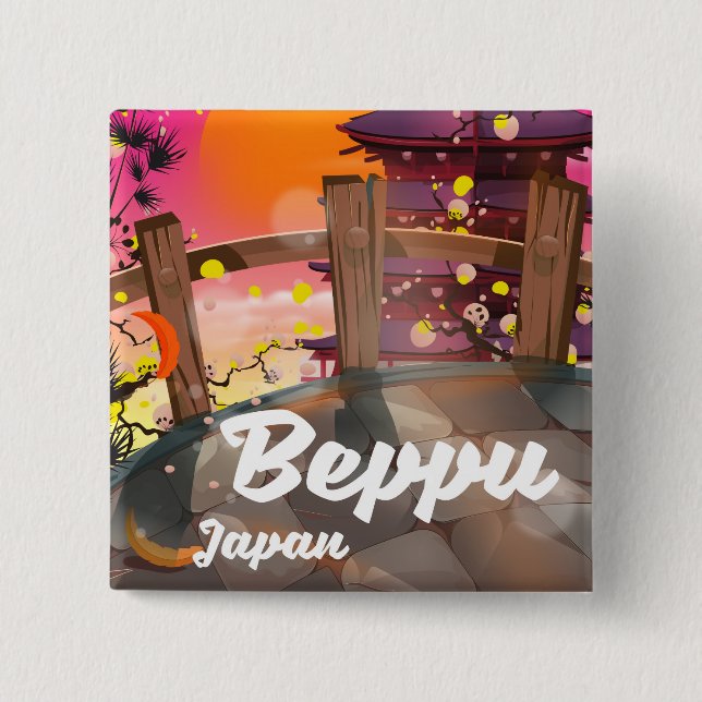 Chapa Cuadrada Póster de viaje japonés Beppu (Anverso)