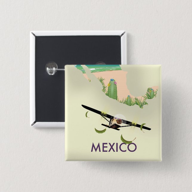 Chapa Cuadrada Póster de viaje mapa de México (Anverso y reverso)