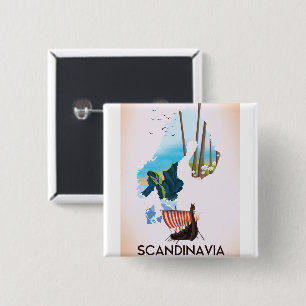 Chapa Cuadrada Póster de viaje vikingo del mapa de Escandinavia