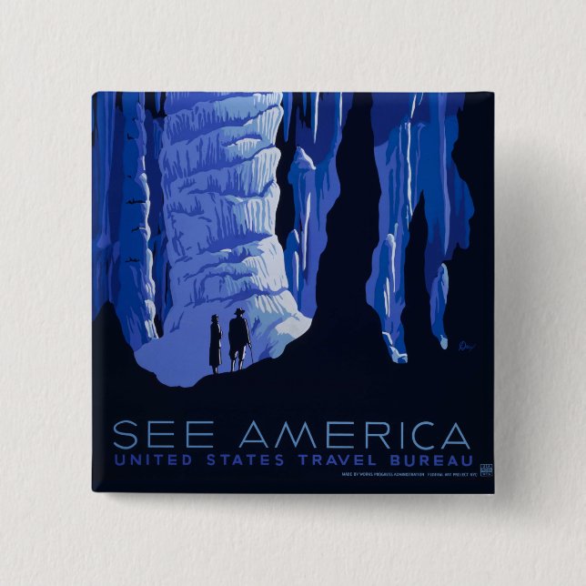 Chapa Cuadrada Poster de Viajes de Cavern Vintage (Anverso)