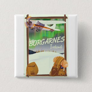 Chapa Cuadrada Póster de vuelo de Borgarnes en Islandia