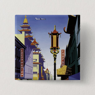 Chapa Cuadrada Póster vintage de viaje de Chinatown de San Franci