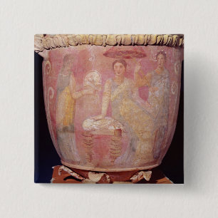 Chapa Cuadrada Pote con una escena de las mujeres que se bañan