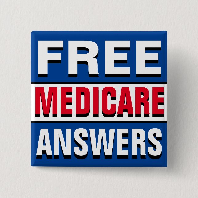 Chapa Cuadrada Pregúntame sobre Medicare (Anverso)