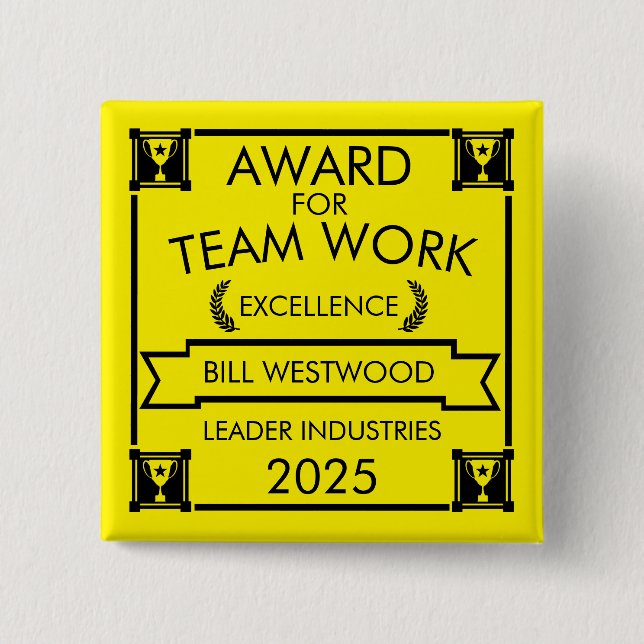 Chapa Cuadrada Premio al trabajo del equipo de personal corporati (Anverso)