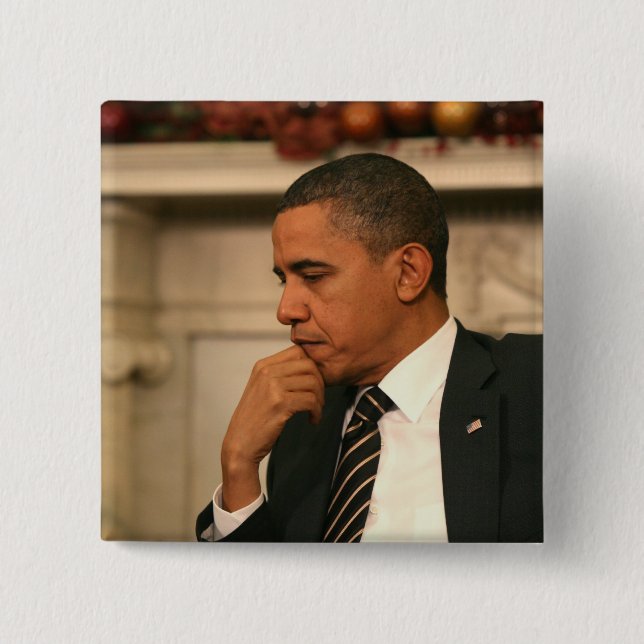 Chapa Cuadrada Presidente Barack Obama refleja mientras que él se (Anverso)