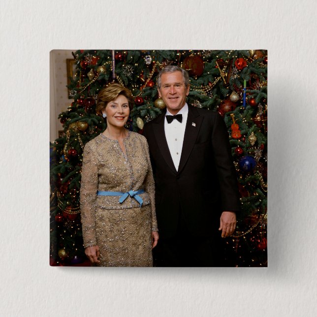 Chapa Cuadrada Presidente George Bush, Laura Navidades Casa Blanc (Anverso)
