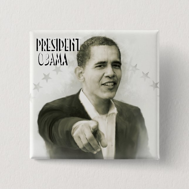 Chapa Cuadrada Presidente Obama Vintage Button (Anverso)