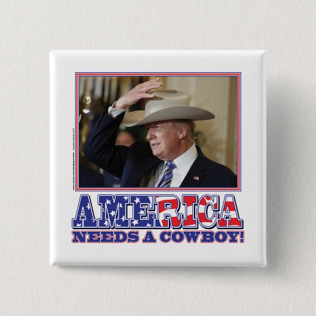 Chapa Cuadrada Presidente Trump Cowboy americano (Anverso)