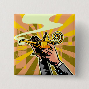 Chapa Cuadrada Primer del hombre de negocios que sostiene la